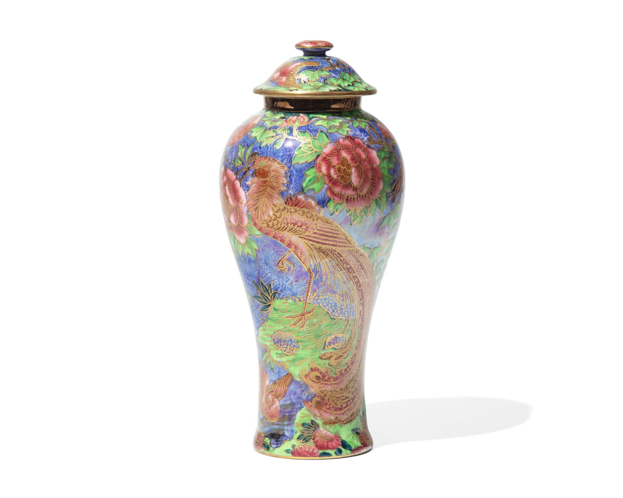 A Wedgwood Lustreware 'Argus Pheasant' Porcelain Vase and Cover