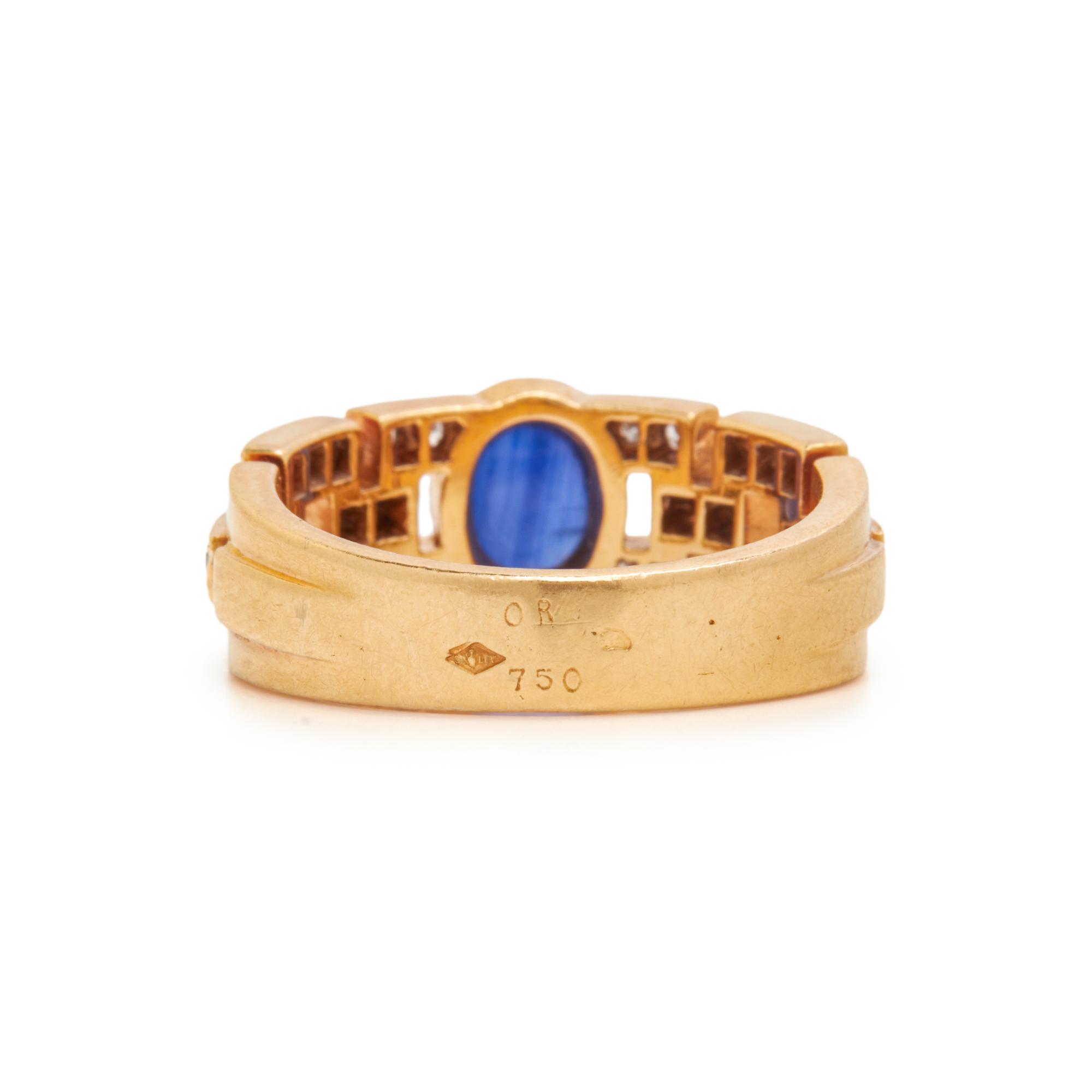 FRENCH, YELLOW GOLD, SAPPHIRE AND DIAMOND RING