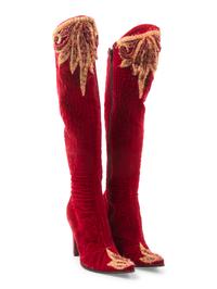 Red Velvet & Fur Hat with Matching Boots, 1990s