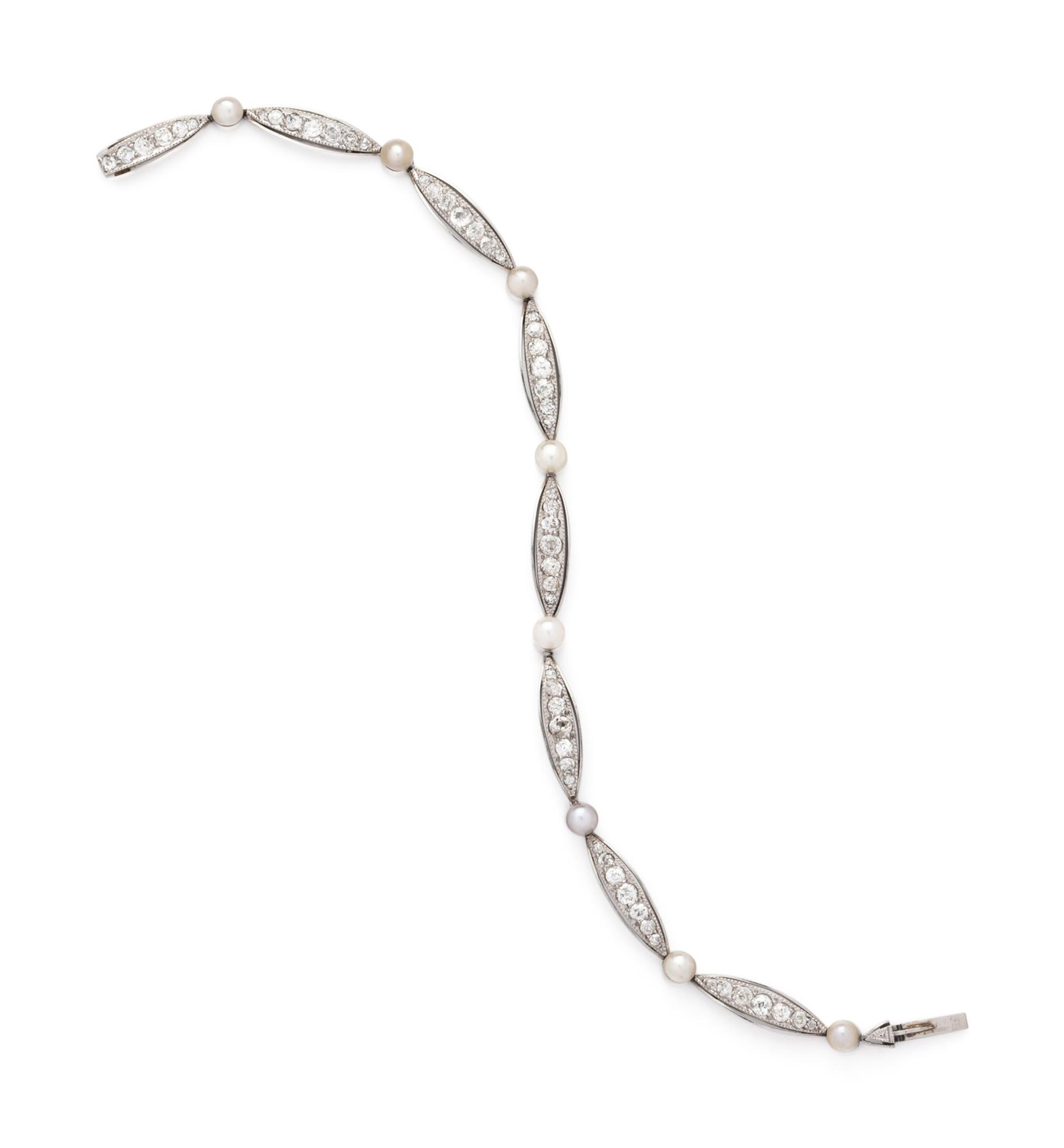 ANTIQUE, DIAMOND AND PEARL BRACELET