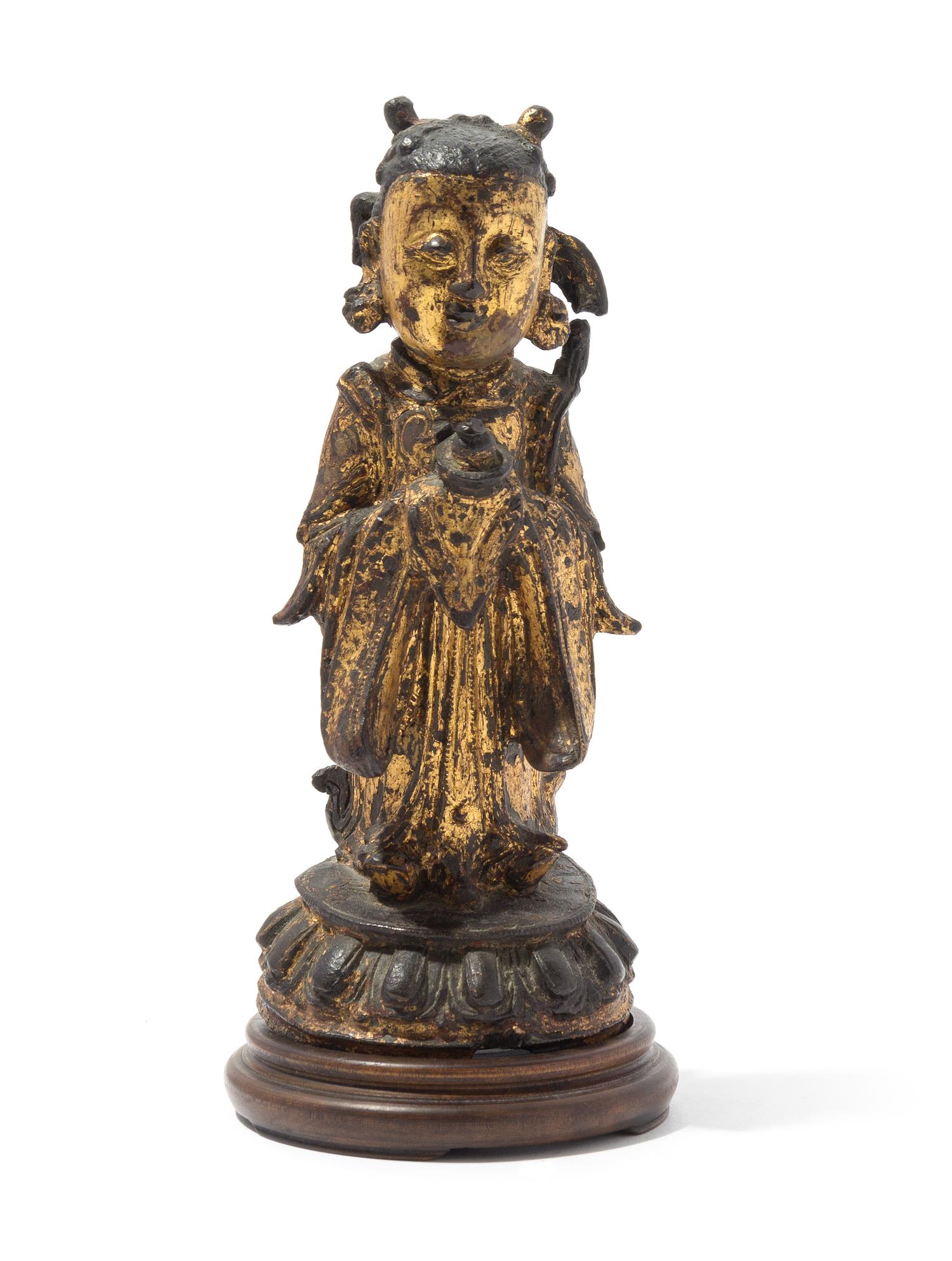 A Gilt Bronze Figure of a Female Immortal, Longnu Height 7 1/2 inches.