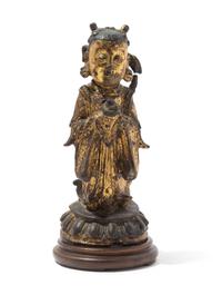 A Gilt Bronze Figure of a Female Immortal, Longnu Height 7 1/2 inches.