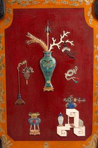 A Pair of Chinese Hardstone and Bone-Mounted Lacquer Panels