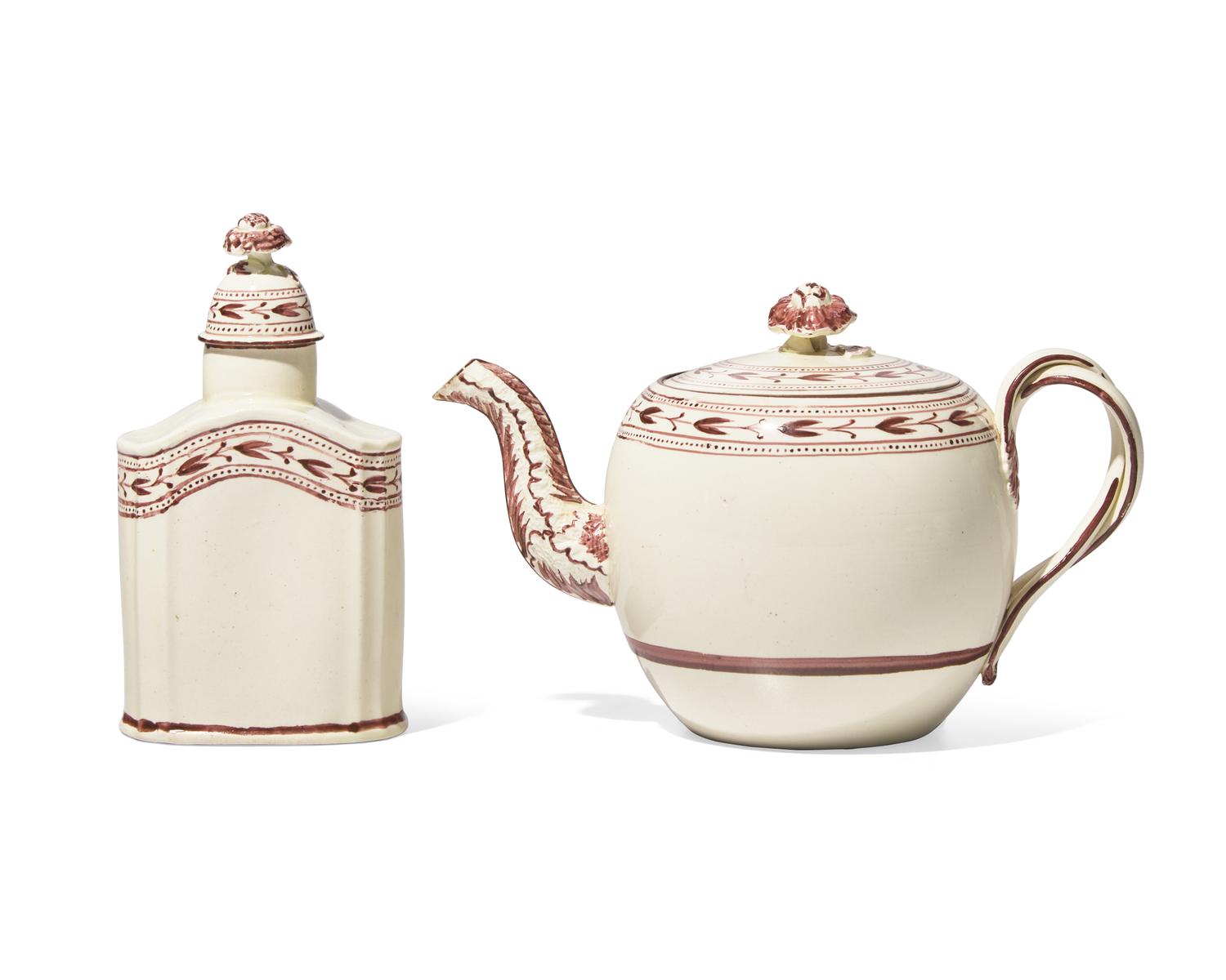 A Wedgwood Creamware Teapot and Teacaddy