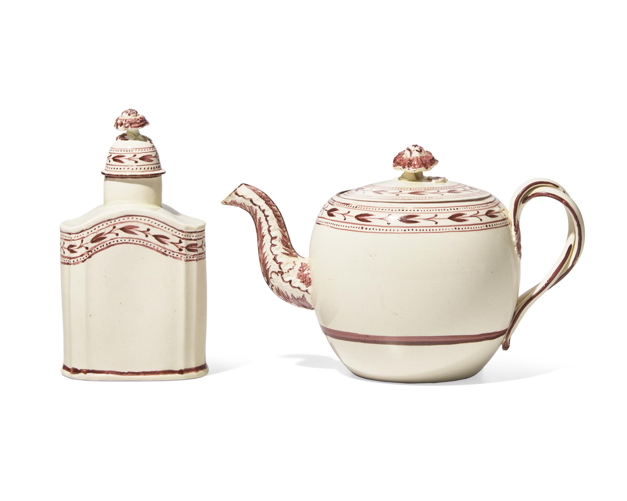 A Wedgwood Creamware Teapot and Teacaddy