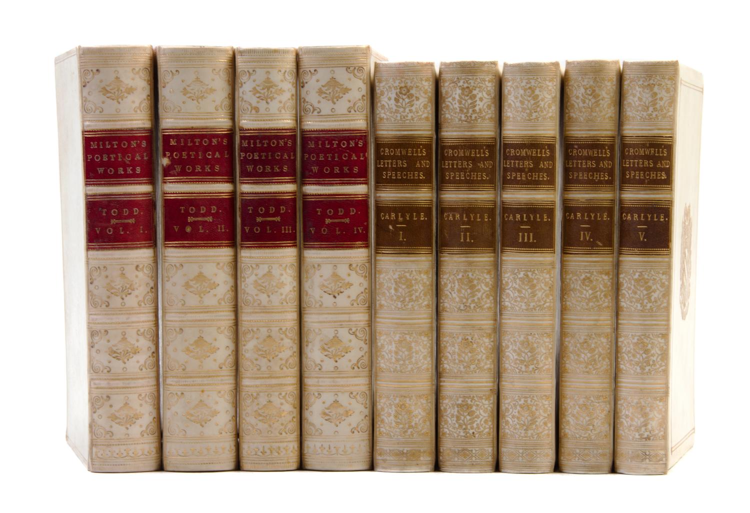 (BINDINGS, VELLUM) Two sets of works in 9 vols.