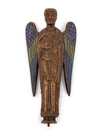 A Continental Enameled Bronze Figure of an Angel