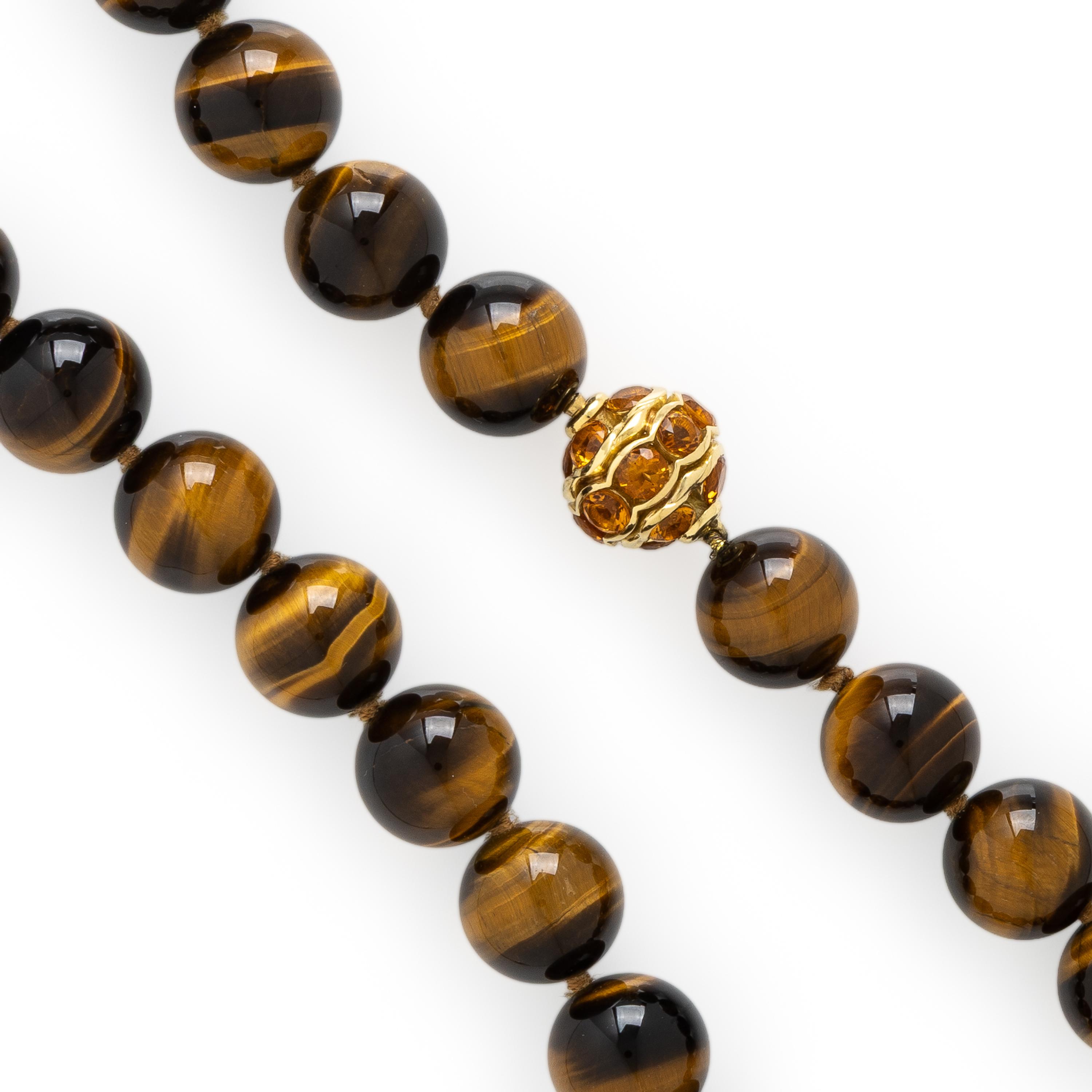 David Yurman, Tiger's Eye Quartz, Citrine, and Yellow Gold Bead Necklace