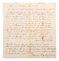 [SLAVERY & ABOLITION]. Manuscript bill of sale for enslaved African Americans "Lonon, "Grase," and "Henderson," auctioned at the courthouse in the city of Raleigh. Wake County, NC, 15 April 1838.