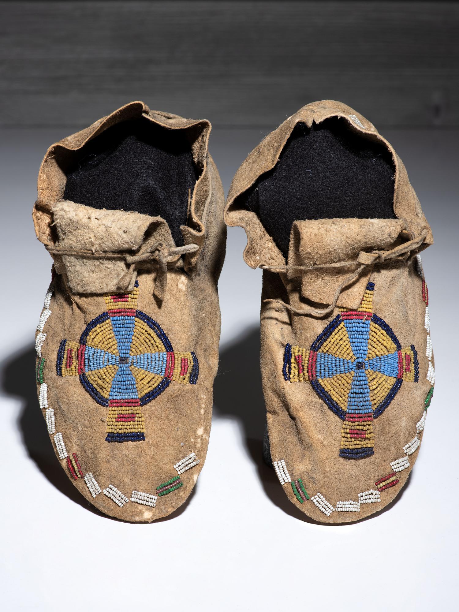 Cheyenne Beaded Buffalo Hide Moccasins