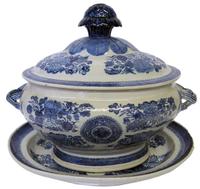 Chinese Export porcelain blue "Fitzhugh" covered tureen and underplate 19th century