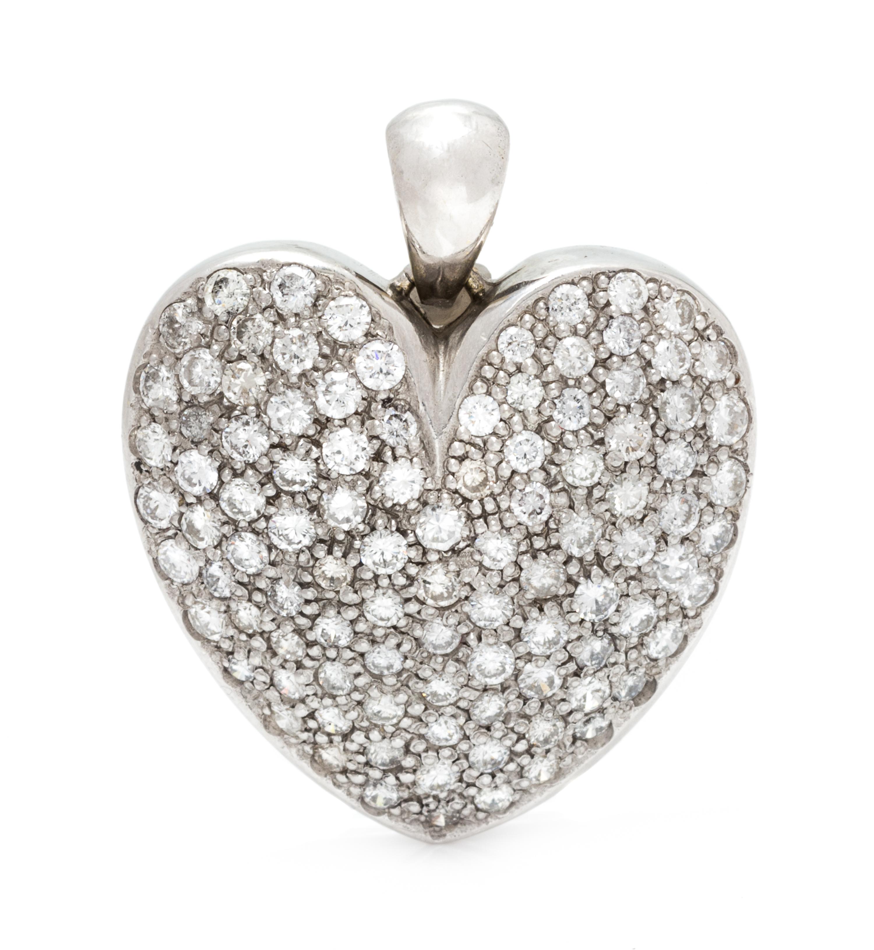 A 14 Karat White Gold and Diamond Heart Motif Pendant, 5.70 dwts.