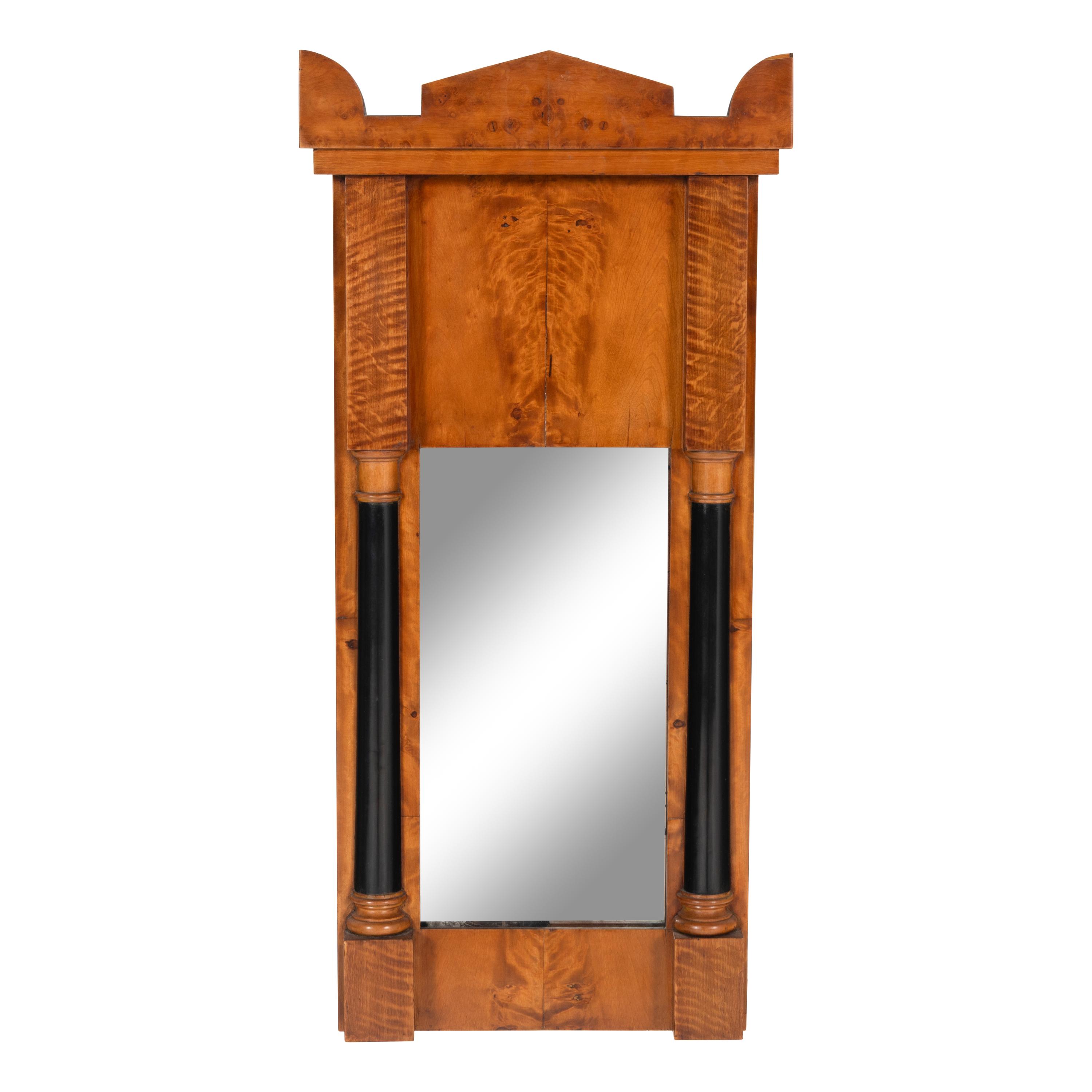 A Biedermeier Maple and Part Ebonized Mirror