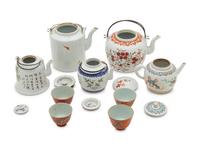 A Group of Chinese Porcelain Teapots and Teacups