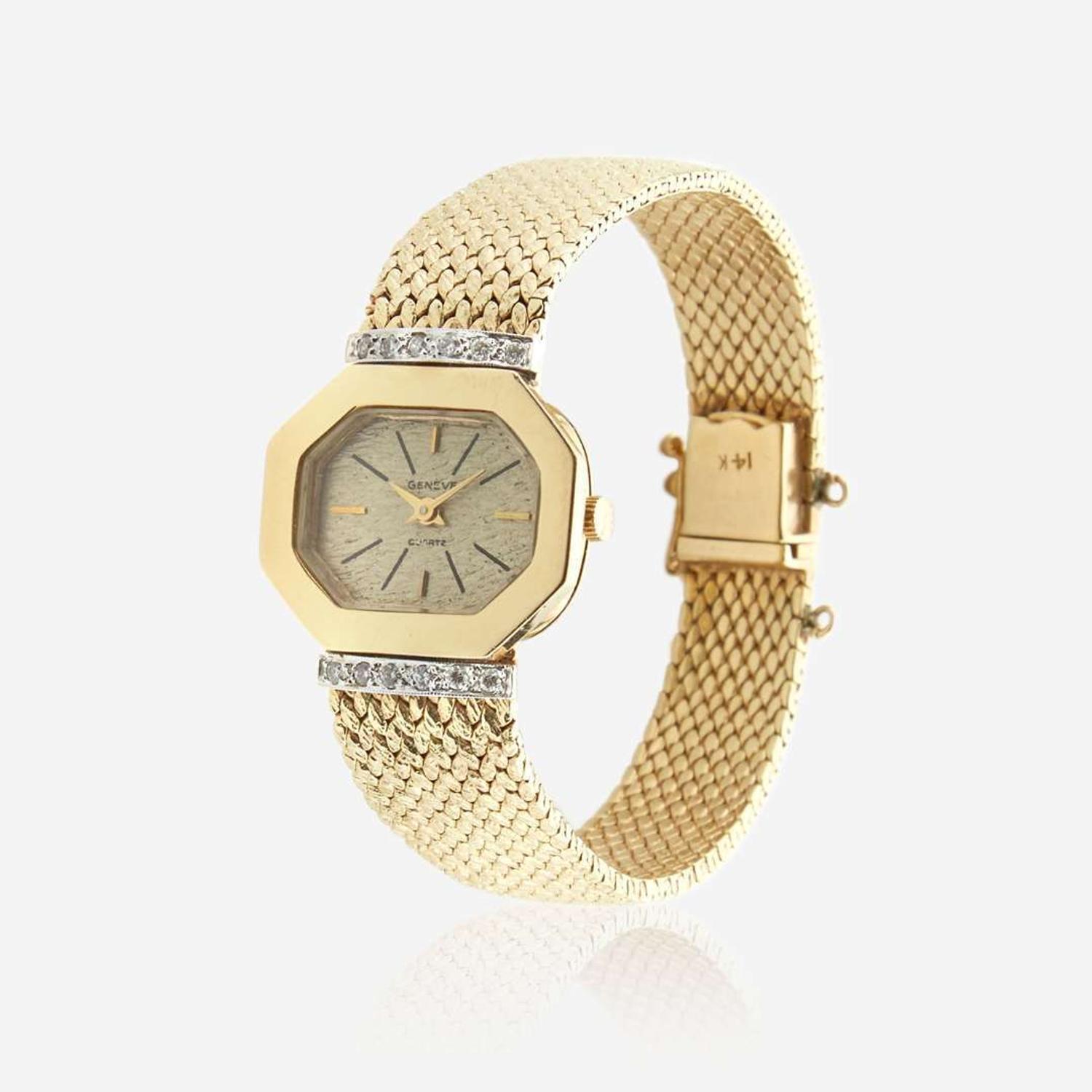 A diamond bracelet gold watch, Genevé