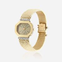 A diamond bracelet gold watch, Genevé