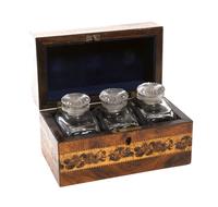 A Tunbridge Ware Decanter Set, Width 6 inches.