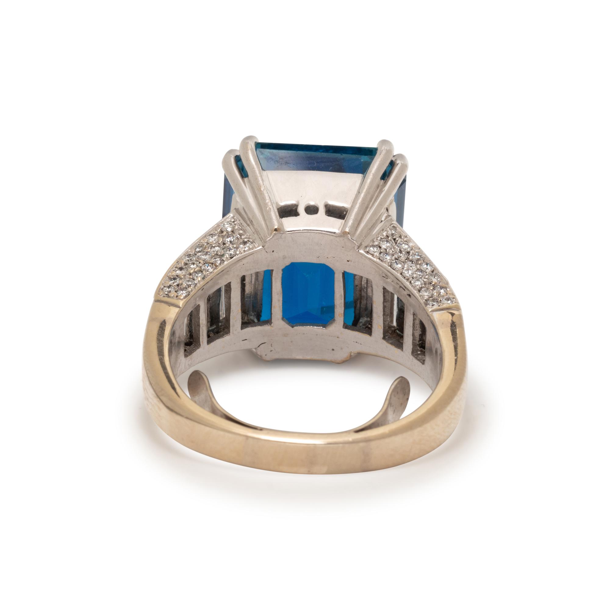 WHITE GOLD, AQUAMARINE, AND DIAMOND RING