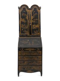 A Chinoiserie-Decorated Painted and Parcel Gilt Bureau Bookcase