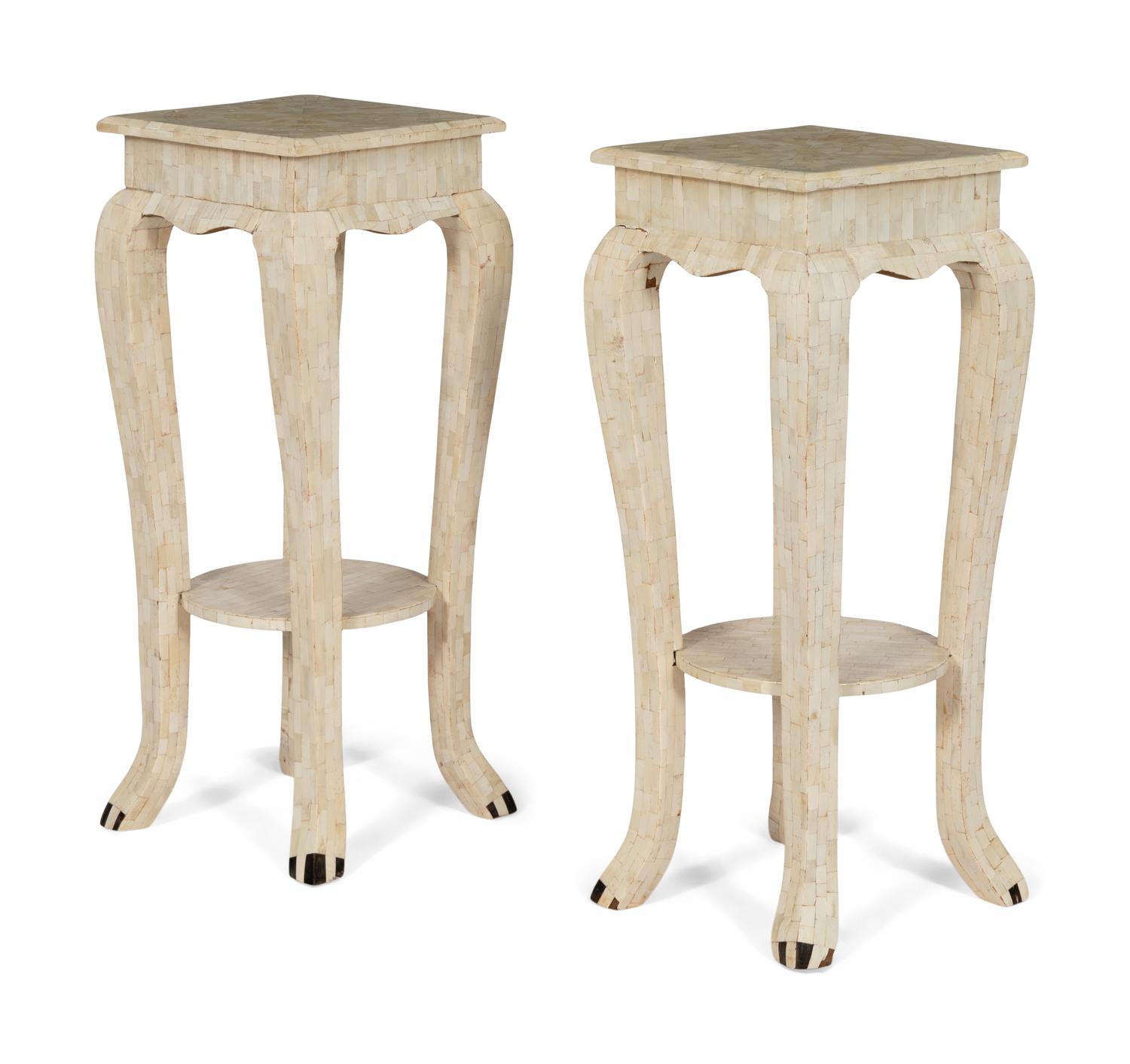 A Pair of Tessellated Bone Veneered Stands