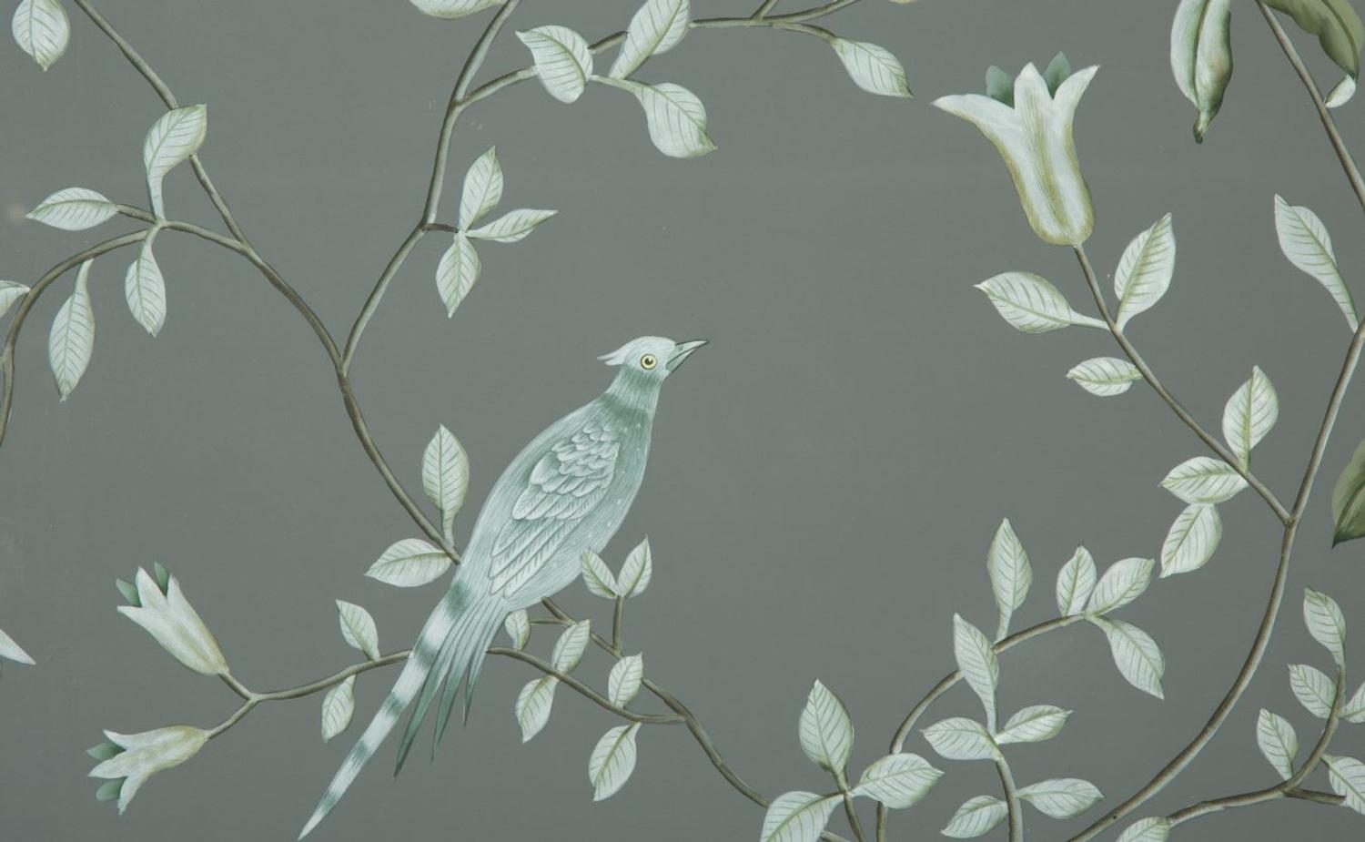 A Chinese Hand Painted Silk Wallpaper Panel — 20TH CENTURY