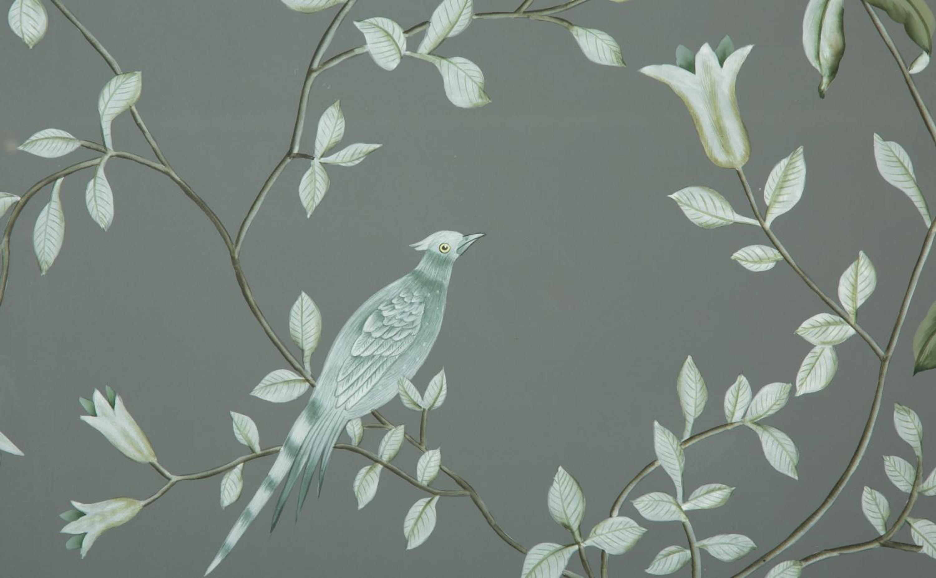 A Chinese Hand Painted Silk Wallpaper Panel — 20TH CENTURY