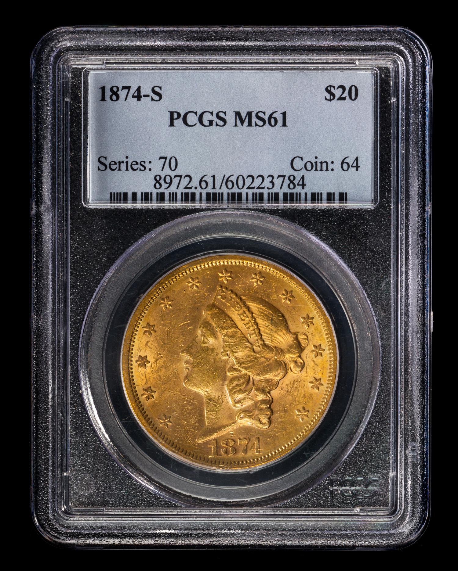 A United States 1874-S Liberty Head $20 Gold Coin