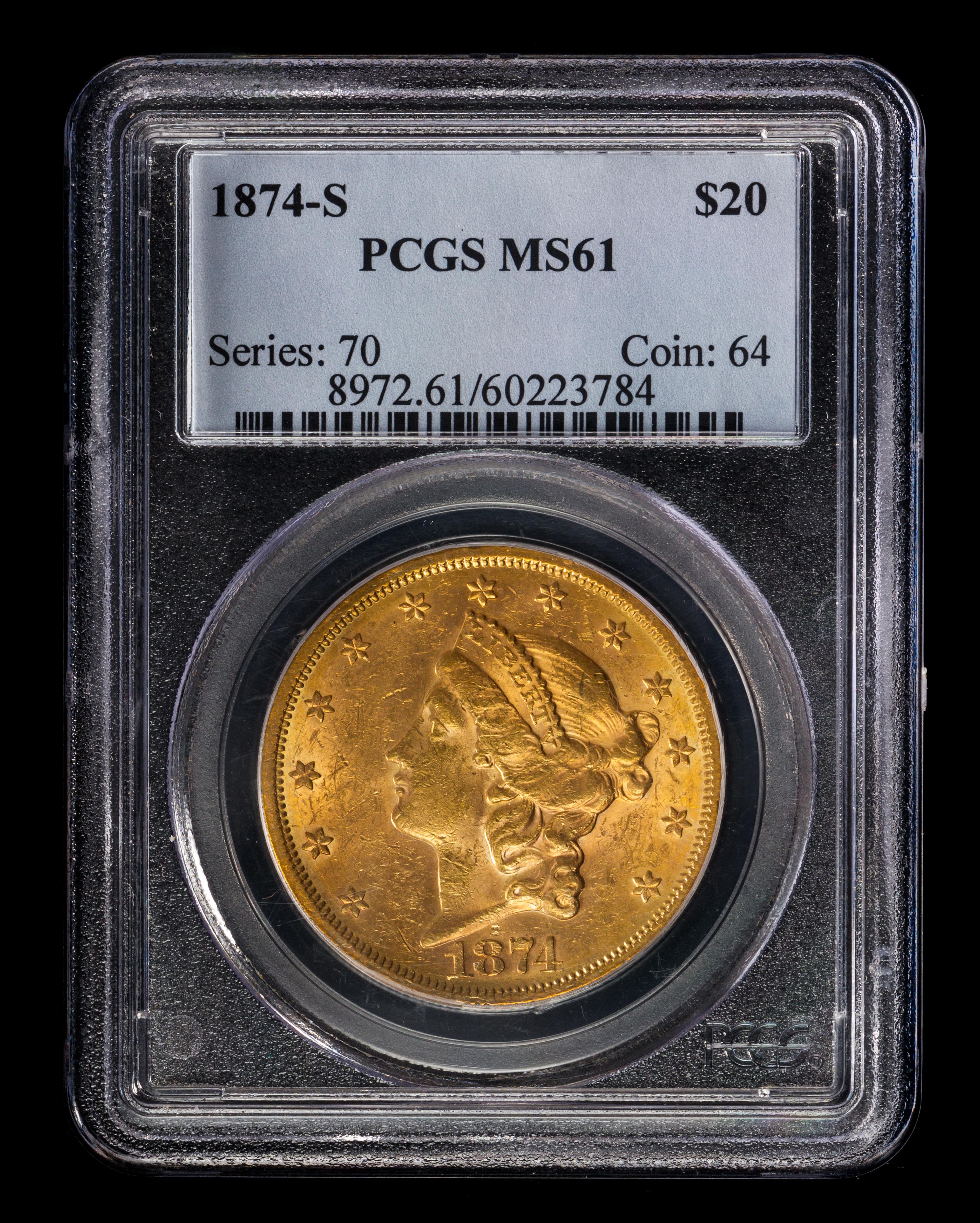 A United States 1874-S Liberty Head $20 Gold Coin