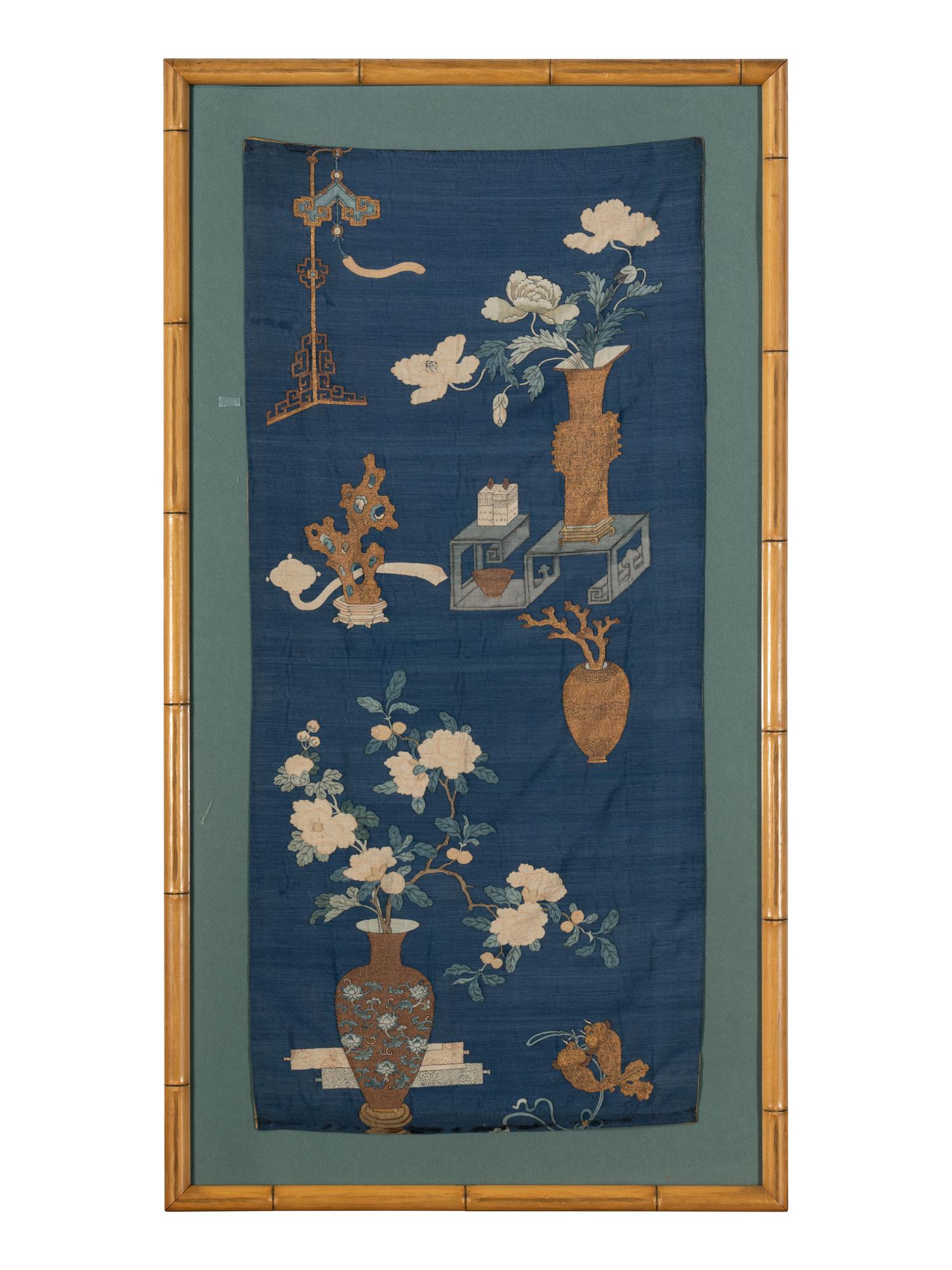 Two Chinese 'Bogu' Silk Panels