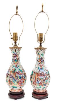 A Pair of Chinese Export Famille Rose Porcelain Vases Height of vase 12 1/4 inches. — 19TH CENTURY