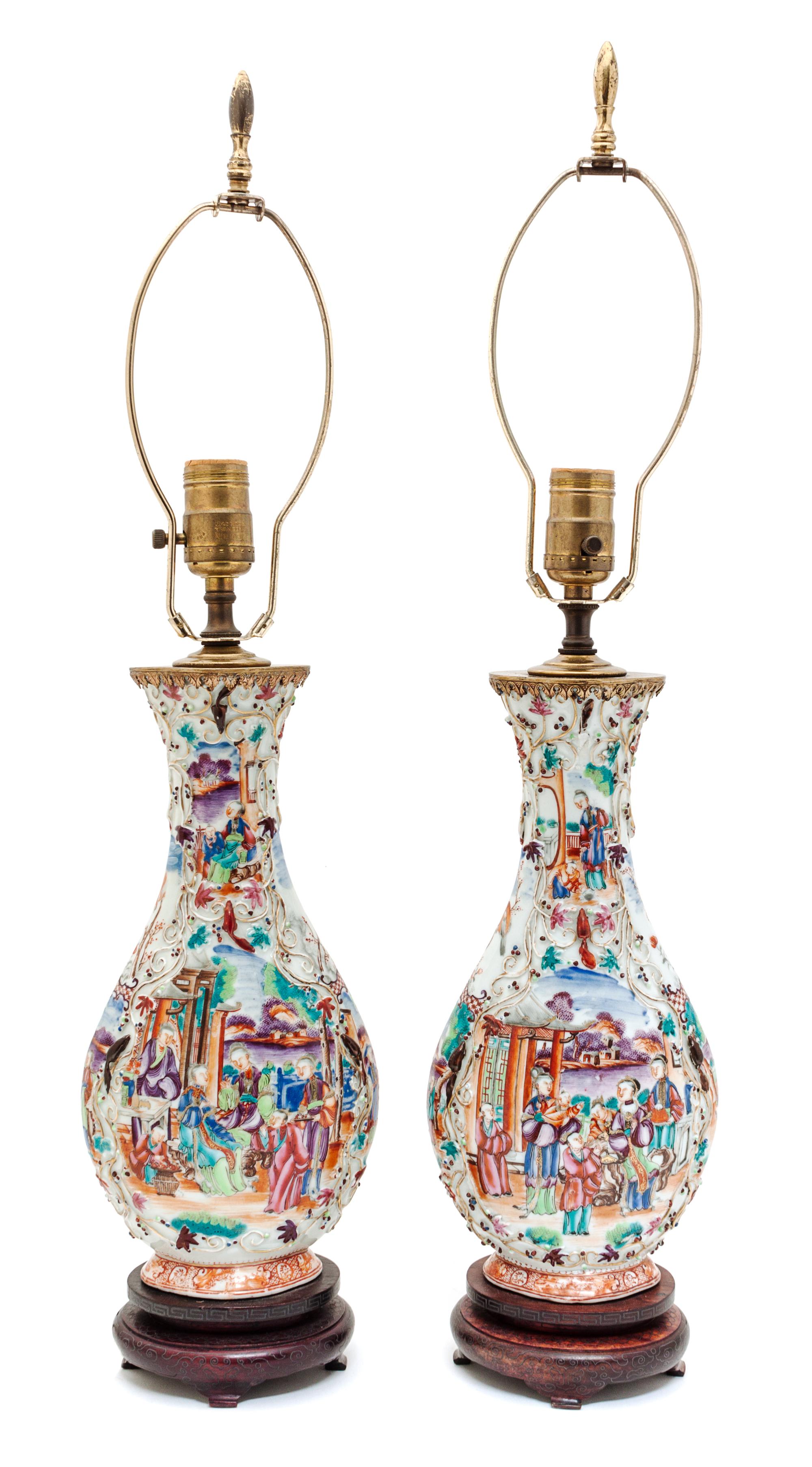 A Pair of Chinese Export Famille Rose Porcelain Vases Height of vase 12 1/4 inches. — 19TH CENTURY