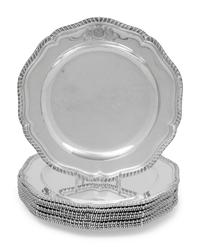 A Set of Ten George III Silver Dinner Plates