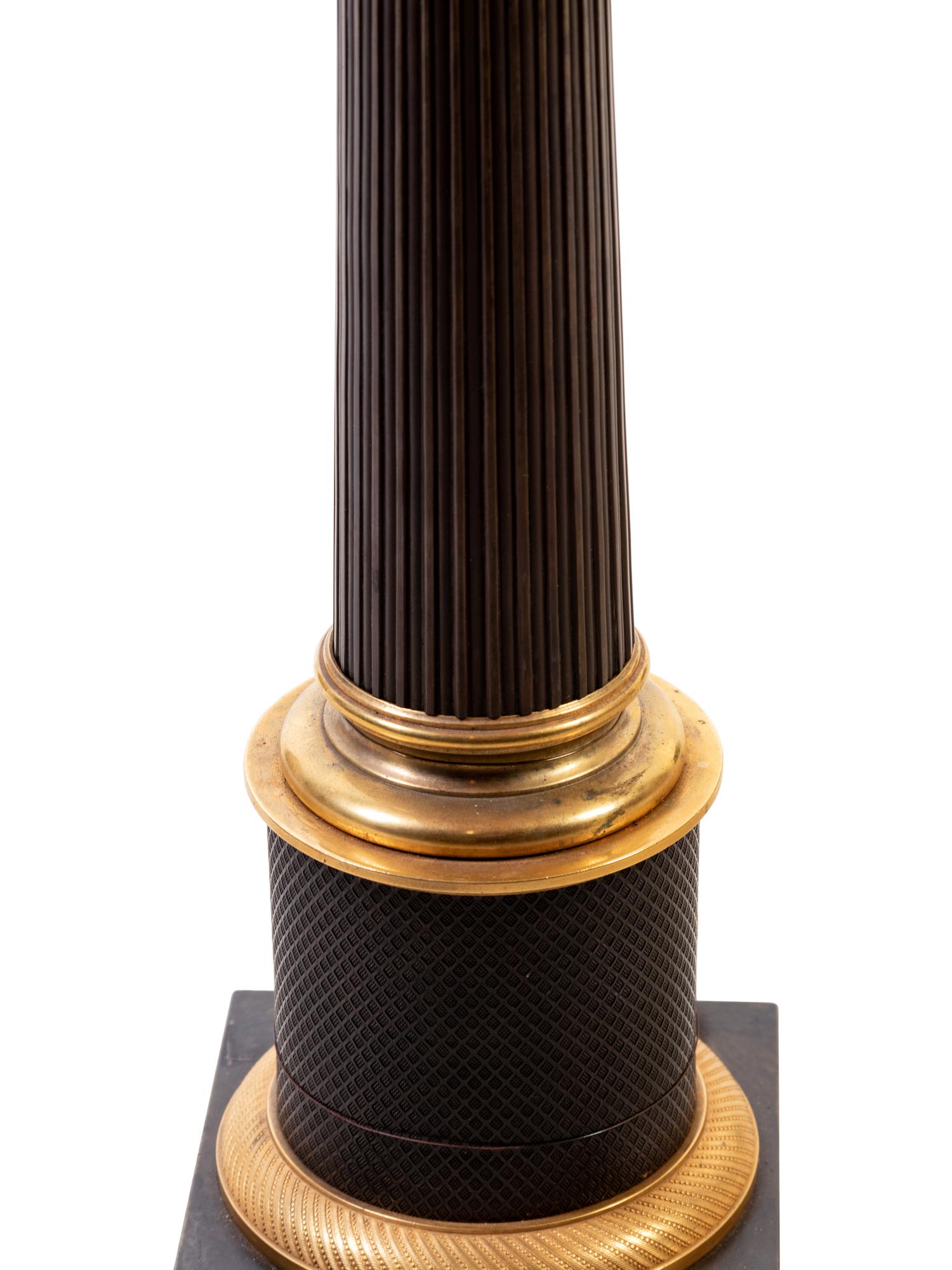 A Pair of Empire Gilt and Patinated Bronze Oil Lamps Converted to Electricity