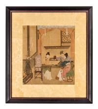 Four Ink and Color Paintings on Silk Largest 10 1/2 x 12 inches (image). — 18TH CENTURY
