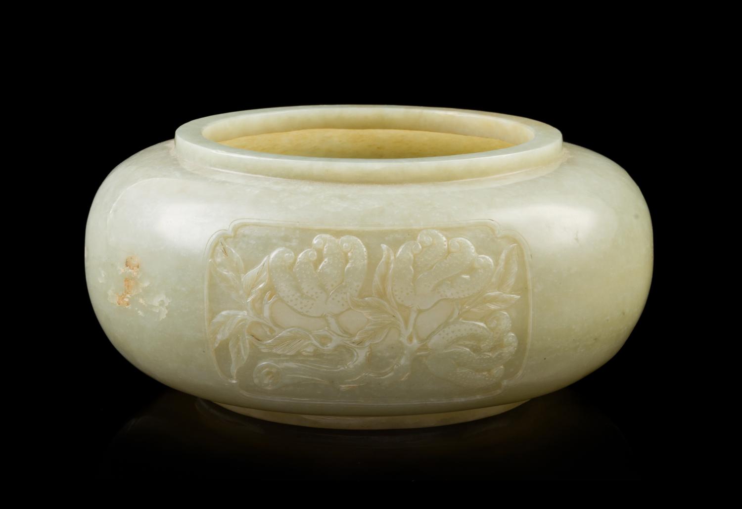A Chinese Carved Jade Alms Bowl 18TH/19TH CENTURY Diameter 7 inches. — 18TH/19TH CENTURY