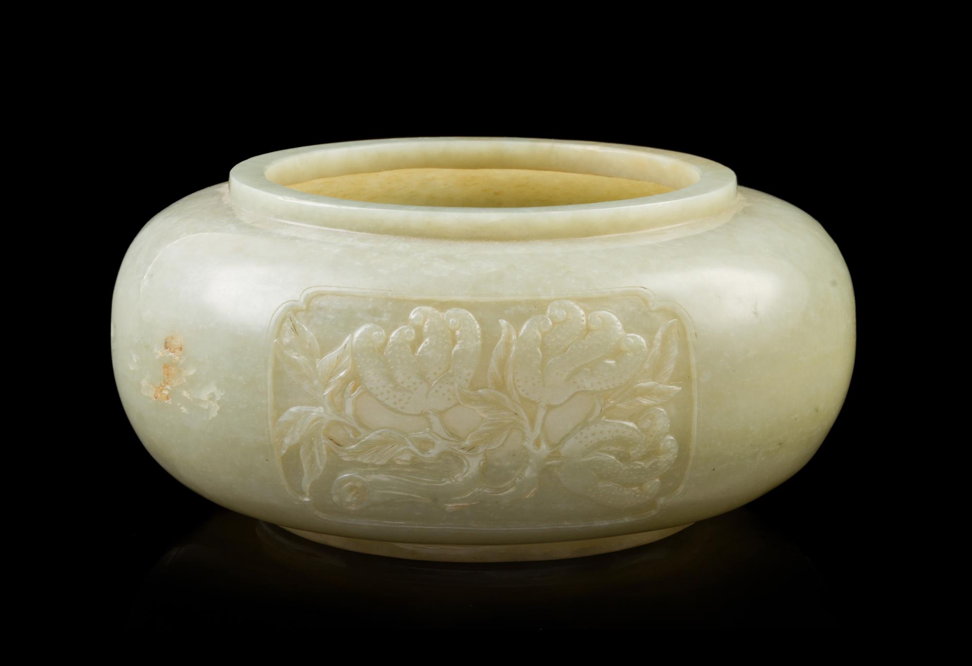 A Chinese Carved Jade Alms Bowl 18TH/19TH CENTURY Diameter 7 inches. — 18TH/19TH CENTURY