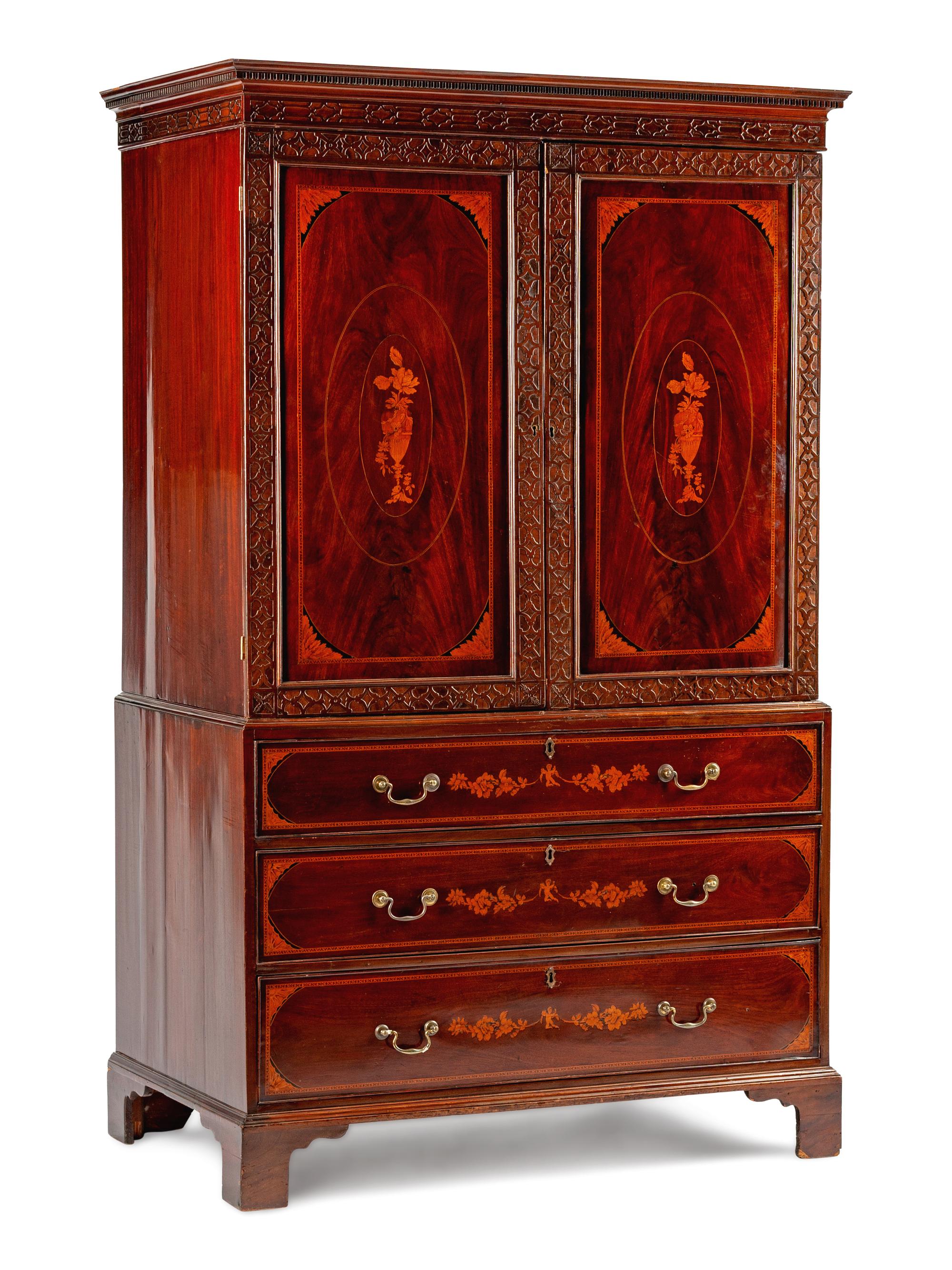 A George III Inlaid Mahogany Linen Press