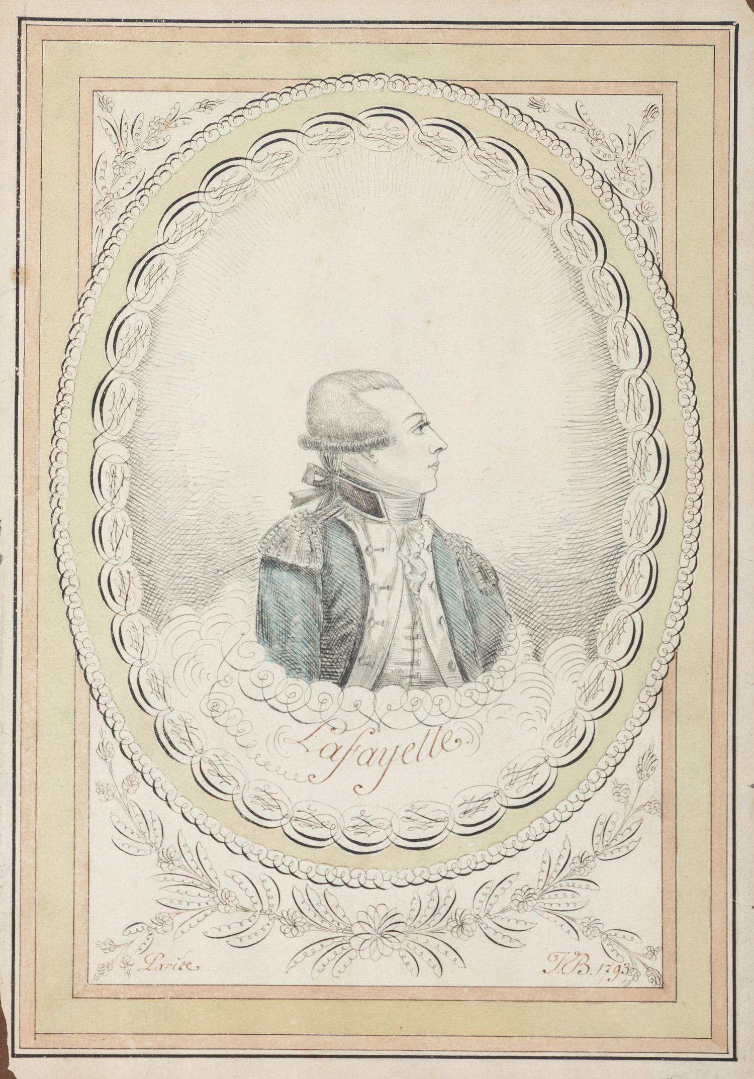 [REVOLUTIONARY WAR]. LAFAYETTE, Marie Joseph Paul Yves Roch Gilbert du Motier, Maquis de (1757-1834). Ink and watercolor portrait of Marquis de Lafayette.