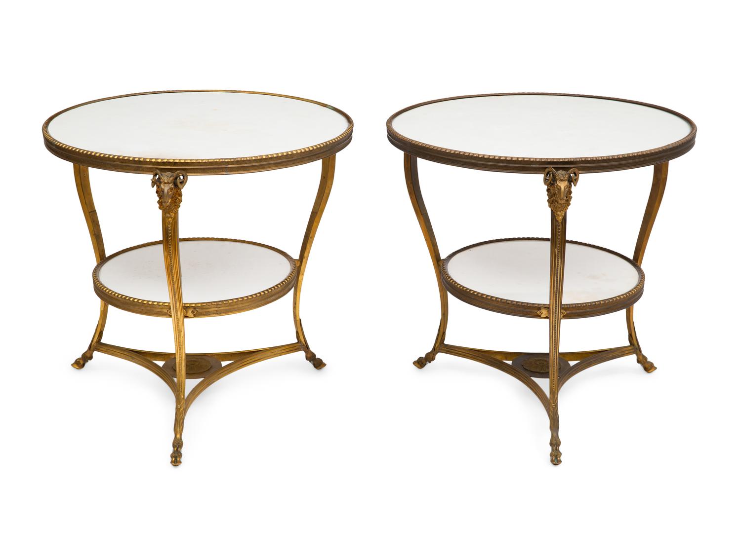 A Pair of French Gilt Bronze and Marble Guéridons