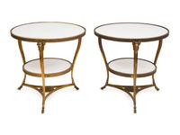 A Pair of French Gilt Bronze and Marble Guéridons