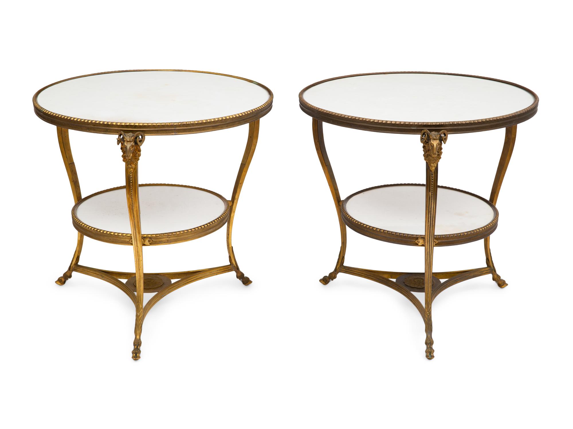 A Pair of French Gilt Bronze and Marble Guéridons