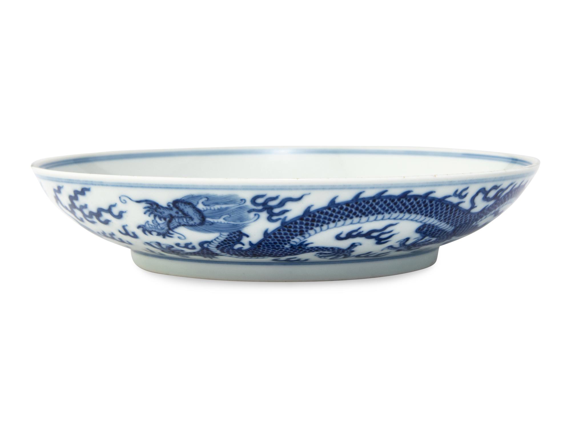 A Pair of Chinese Blue and White Porcelain 'Dragon' Plates