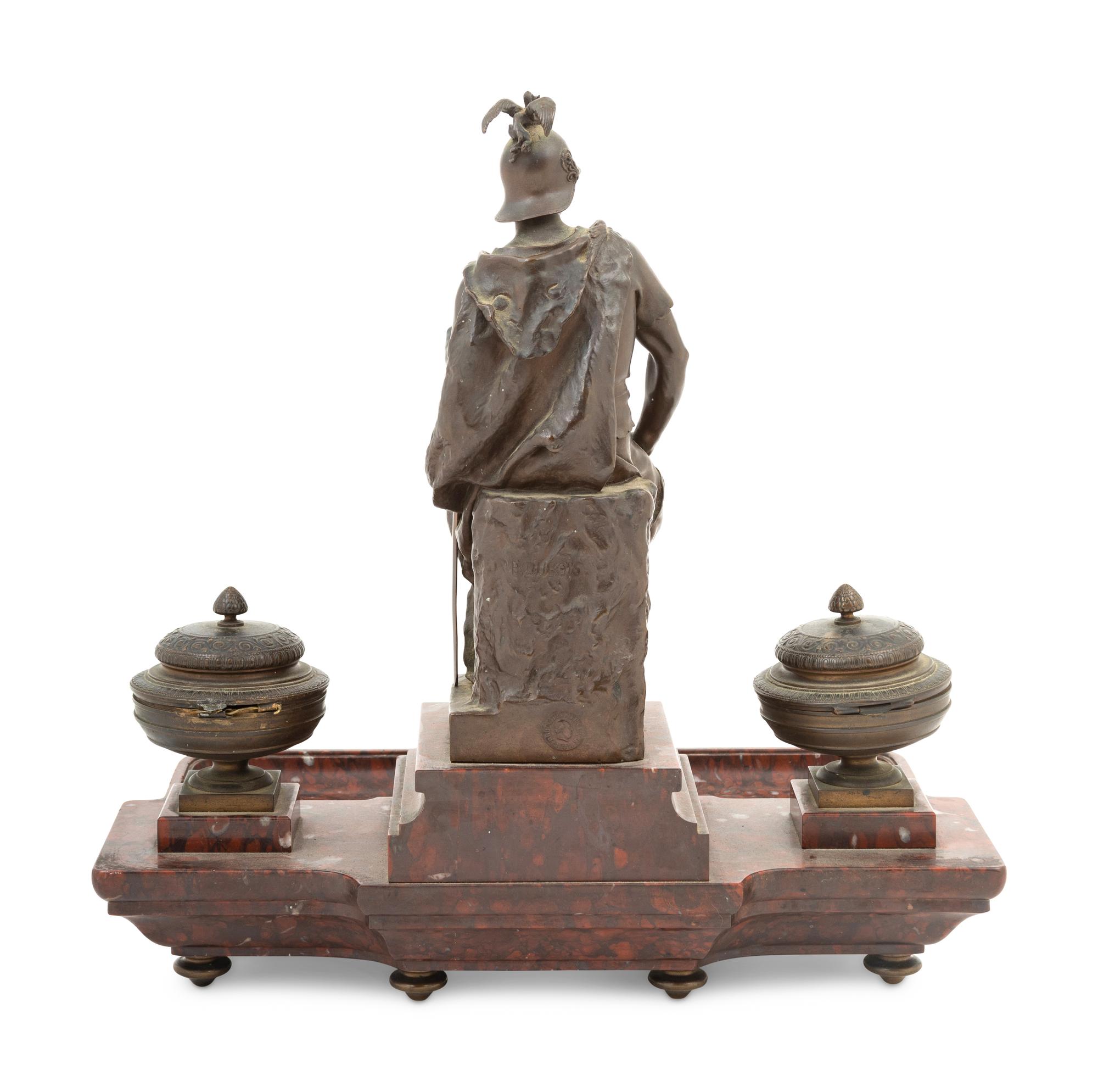 A French Bronze and Marble Figural Inkwell
