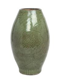 A Chinese Longquan Celadon Glazed Porcelain Vase Height 12 inches.