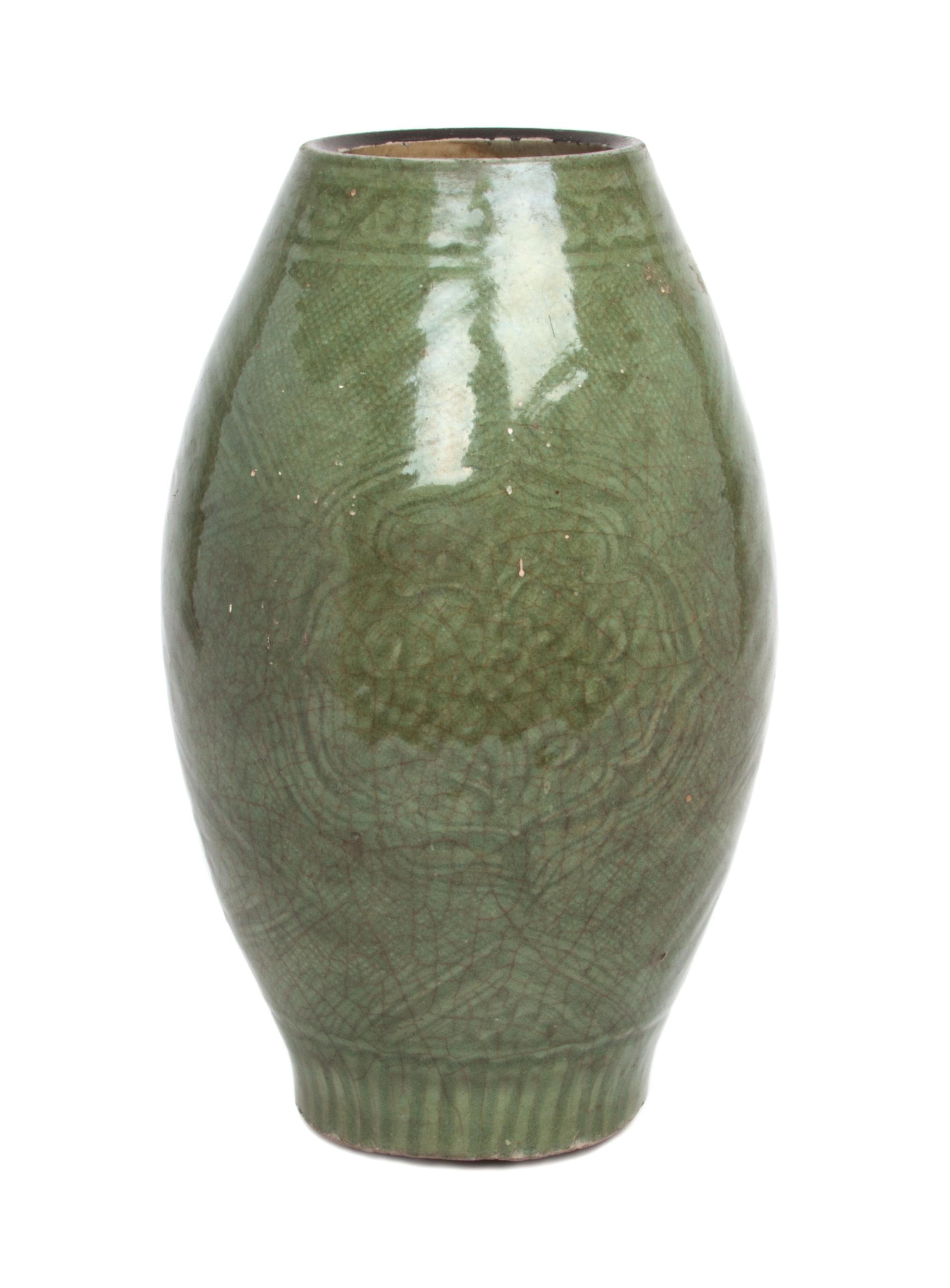 A Chinese Longquan Celadon Glazed Porcelain Vase Height 12 inches.