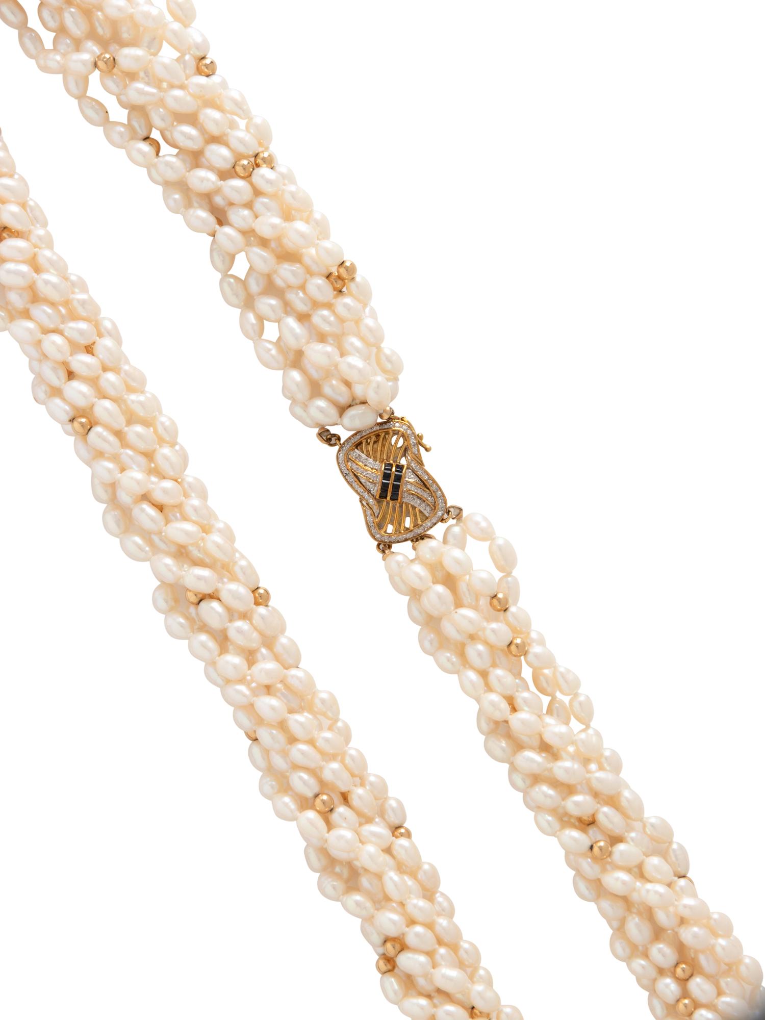 YELLOW GOLD AND CULTURED PEARL TORSADE NECKLACE