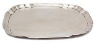 An American Silver Squared Form Serving Tray, Possibly Graff, Washborn & Dunne, with molded border and central monogram