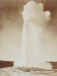 Frank Jay Haynes, (American, 1853-1921), Liberty Cap and Hotel, Yellowstone National Park Yellowstone Lake, Mount Sheridan, Yellowstone