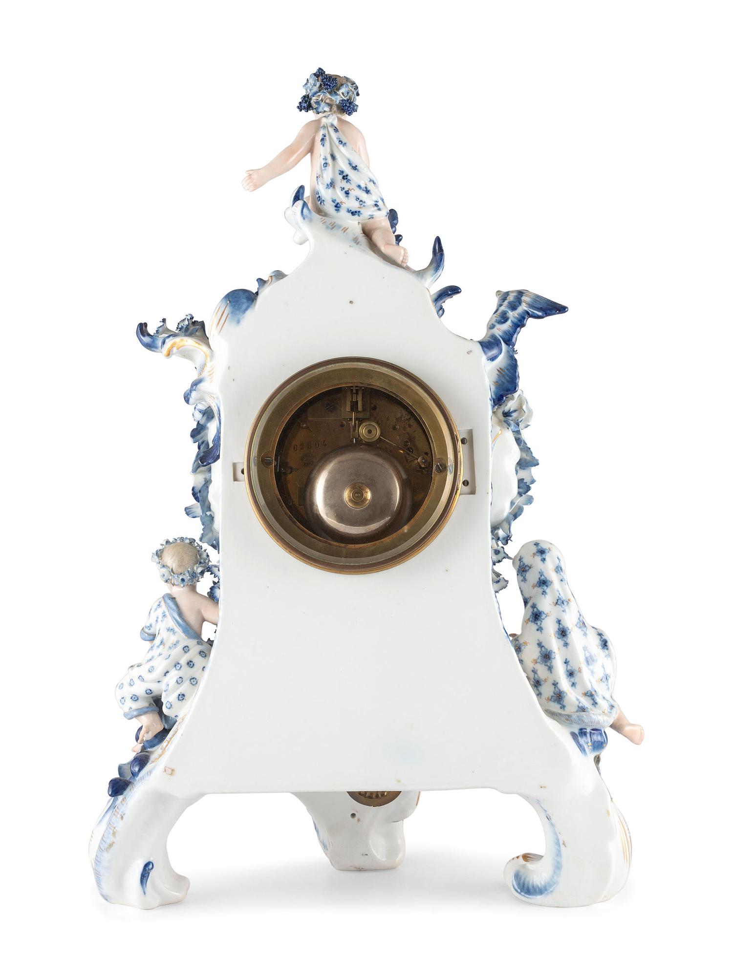 A Meissen Porcelain 'Four Seasons' Mantel Clock