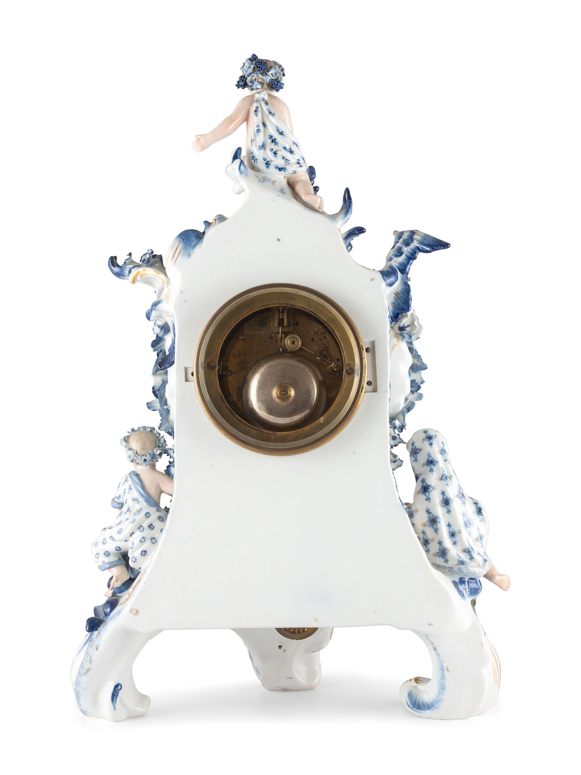 A Meissen Porcelain 'Four Seasons' Mantel Clock